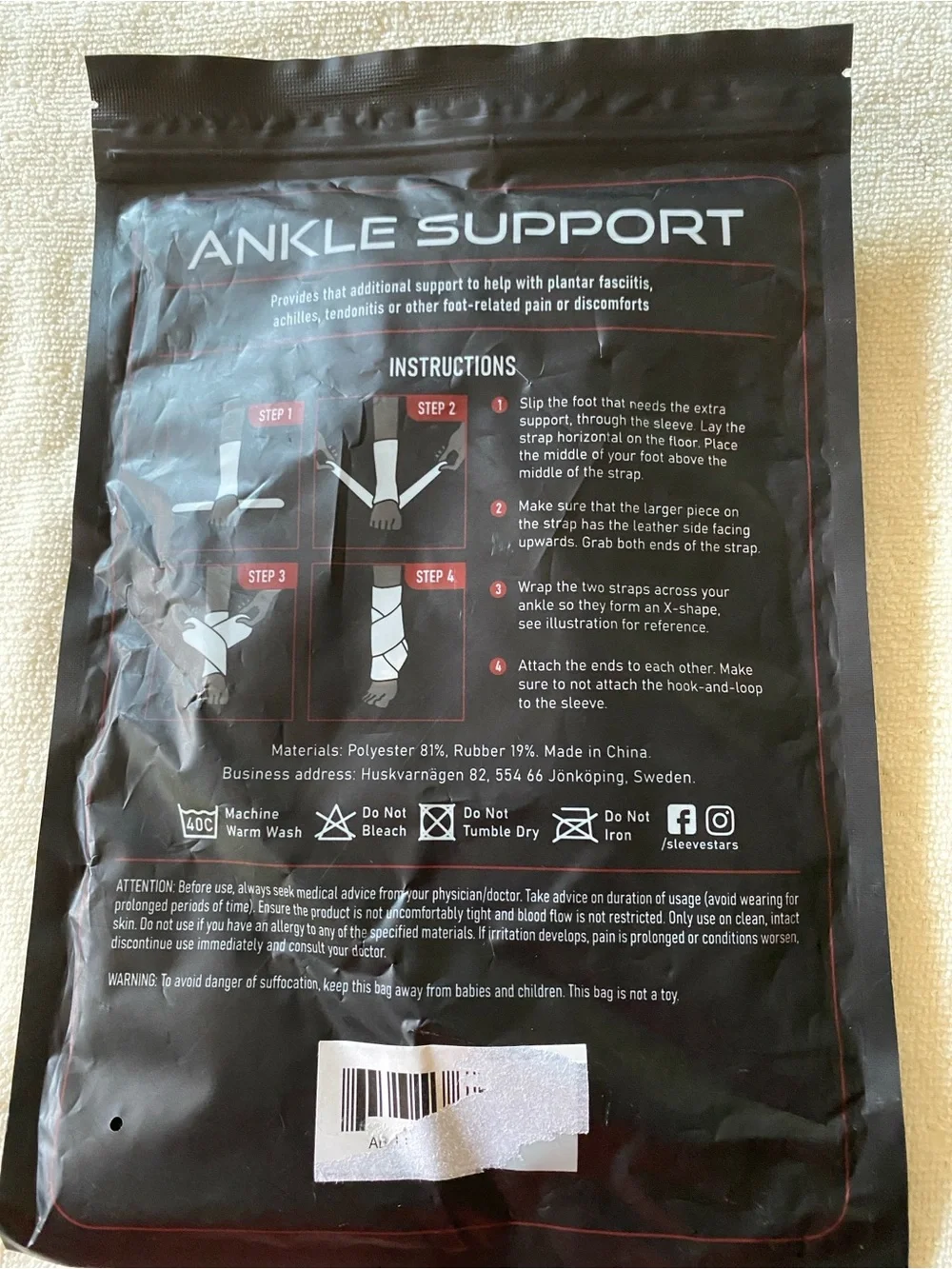 Black Ankle Support Sleeve - Men